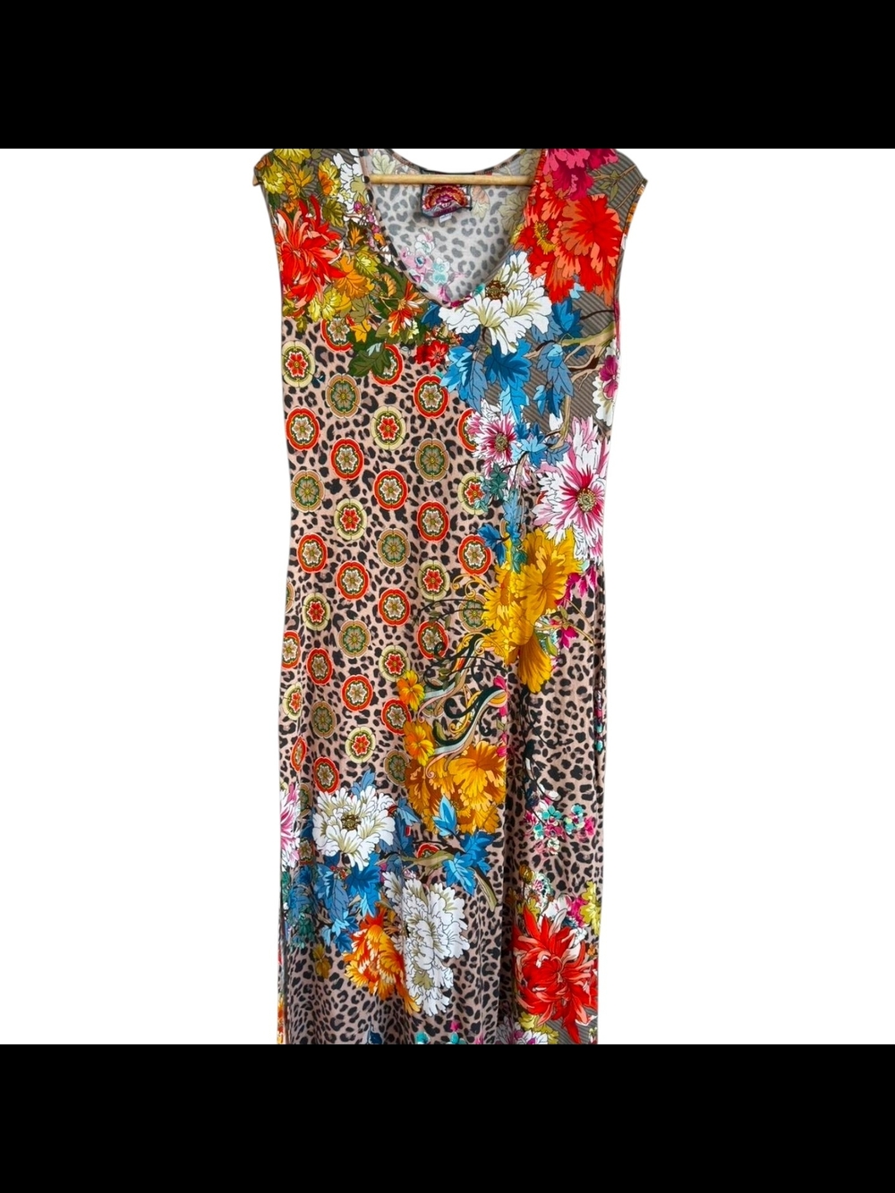 Multicolor Floral & Leopard Print V-Neck Women's Dress